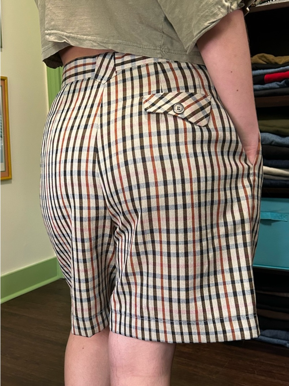 Vintage 90s Plaid High Waisted Shorts Pleated Preppy Academia Minimalist